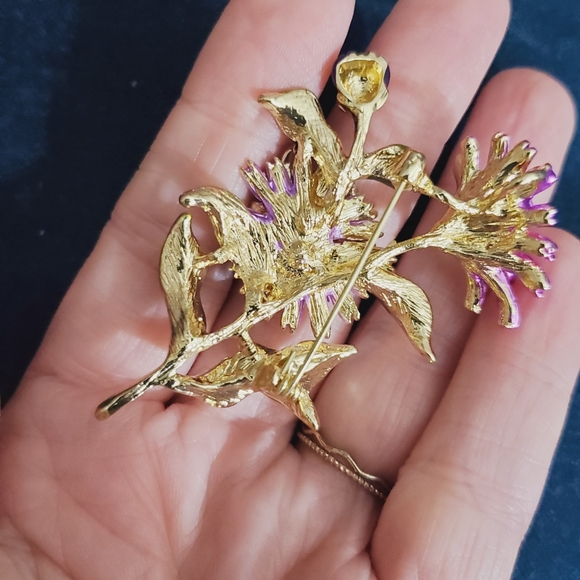 Silver purple tan 3d flower brooch pendant gold green STUNNING NEW enamel - Picture 8 of 12